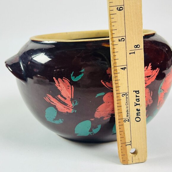 Vintage Ceramic Bean Pot With Lid & Handles Painted Floral Design USA - Picture 8 of 9